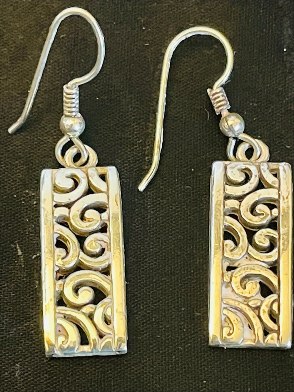Brighton Deco Lace Silver Filigree Rectangular Drop Earrings French Hook
